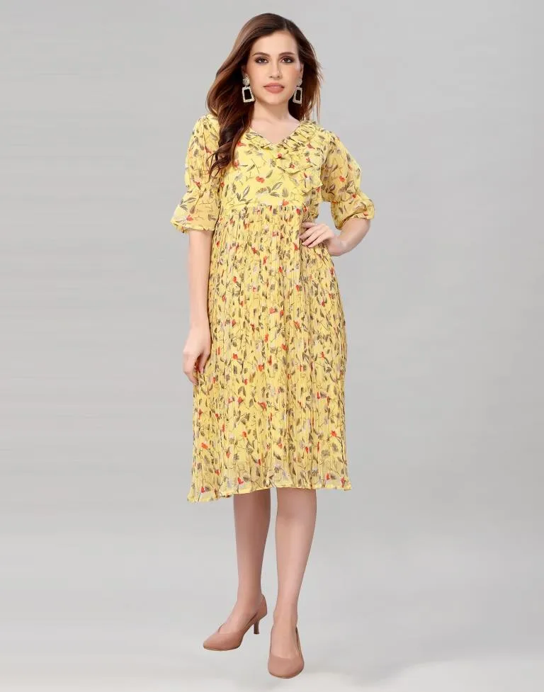 Light Yellow Coloured Chiffon Printed Dress