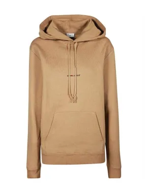 Logo Cotton Hooded Top Beige