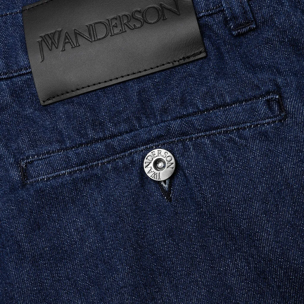 Logo Grid Turn Up Workwear Jeans - Indigo