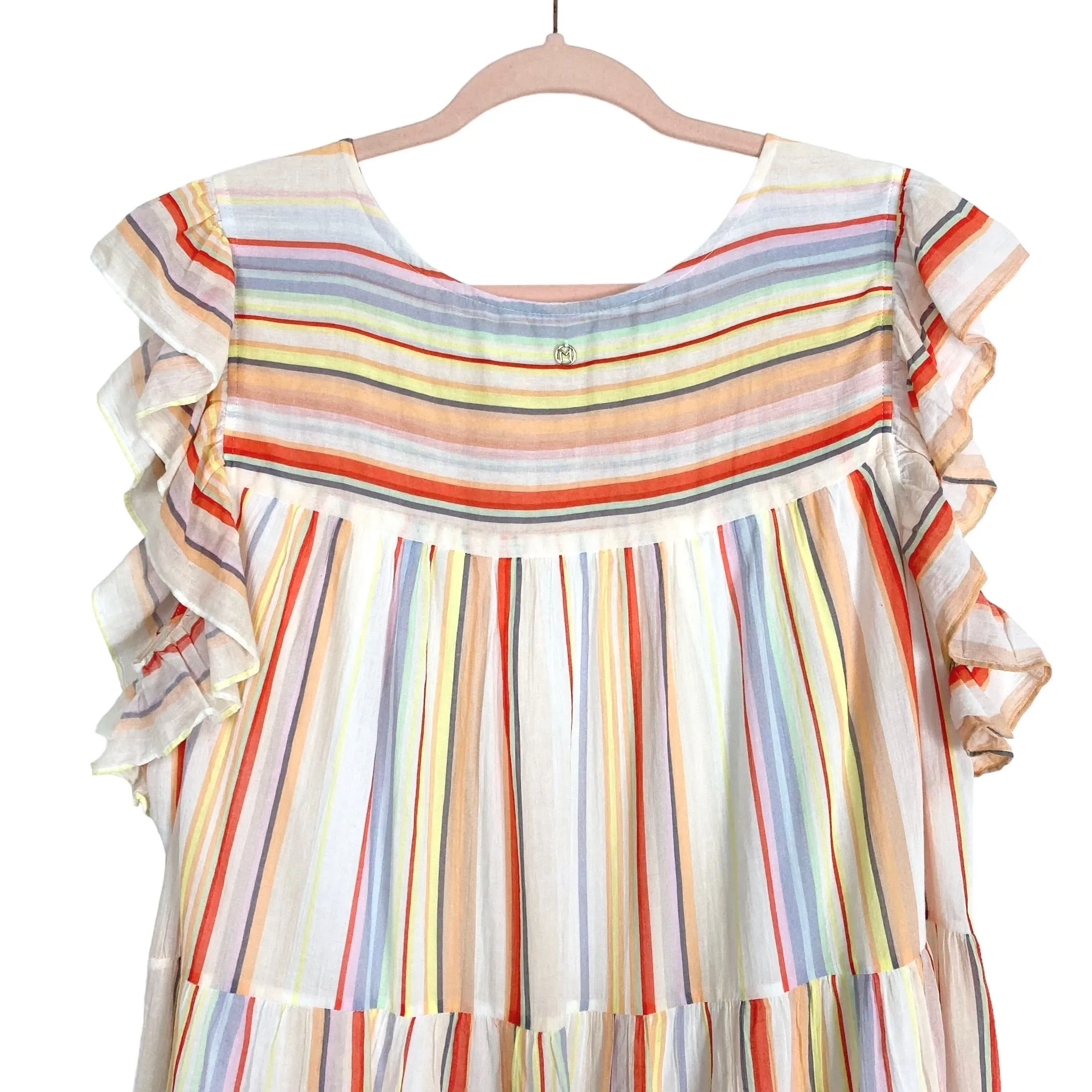 Marie Oliver Colorful Striped Ruffle Sleeve Lined Dress- Size XL