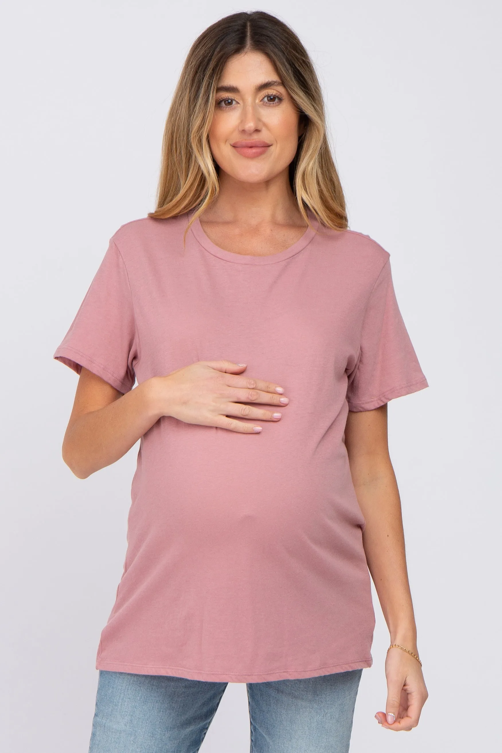 Mauve Oversized Short Sleeve Maternity Top