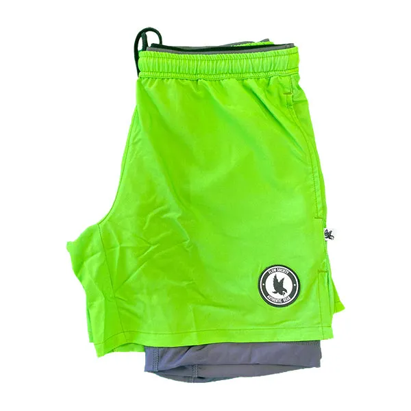 Mens 2-1 Solid Compression Neon Green with Charcoal Liner 7 Short