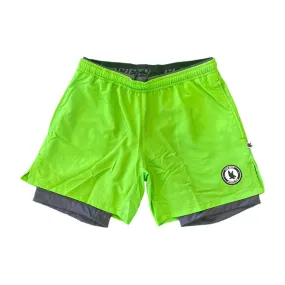 Mens 2-1 Solid Compression Neon Green with Charcoal Liner 7 Short