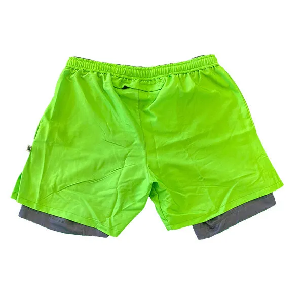 Mens 2-1 Solid Compression Neon Green with Charcoal Liner 7 Short