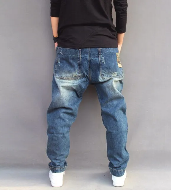 Men's Hip Hop Mid Waist Streetwear Loose Fit Denim Harlan Harem Pants