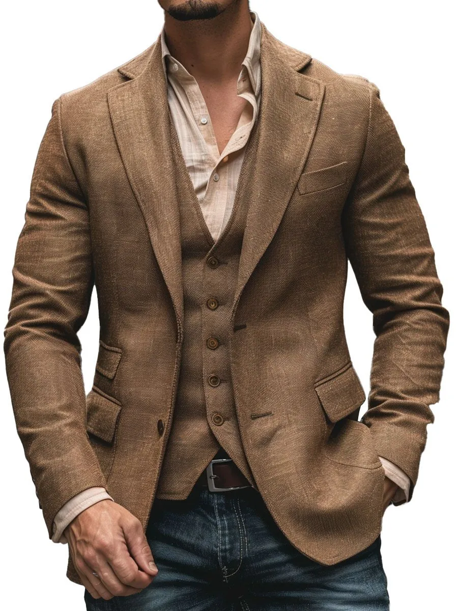 Men's Multi-Pocket Single-Breasted Lapel Casual Vintage Blazer