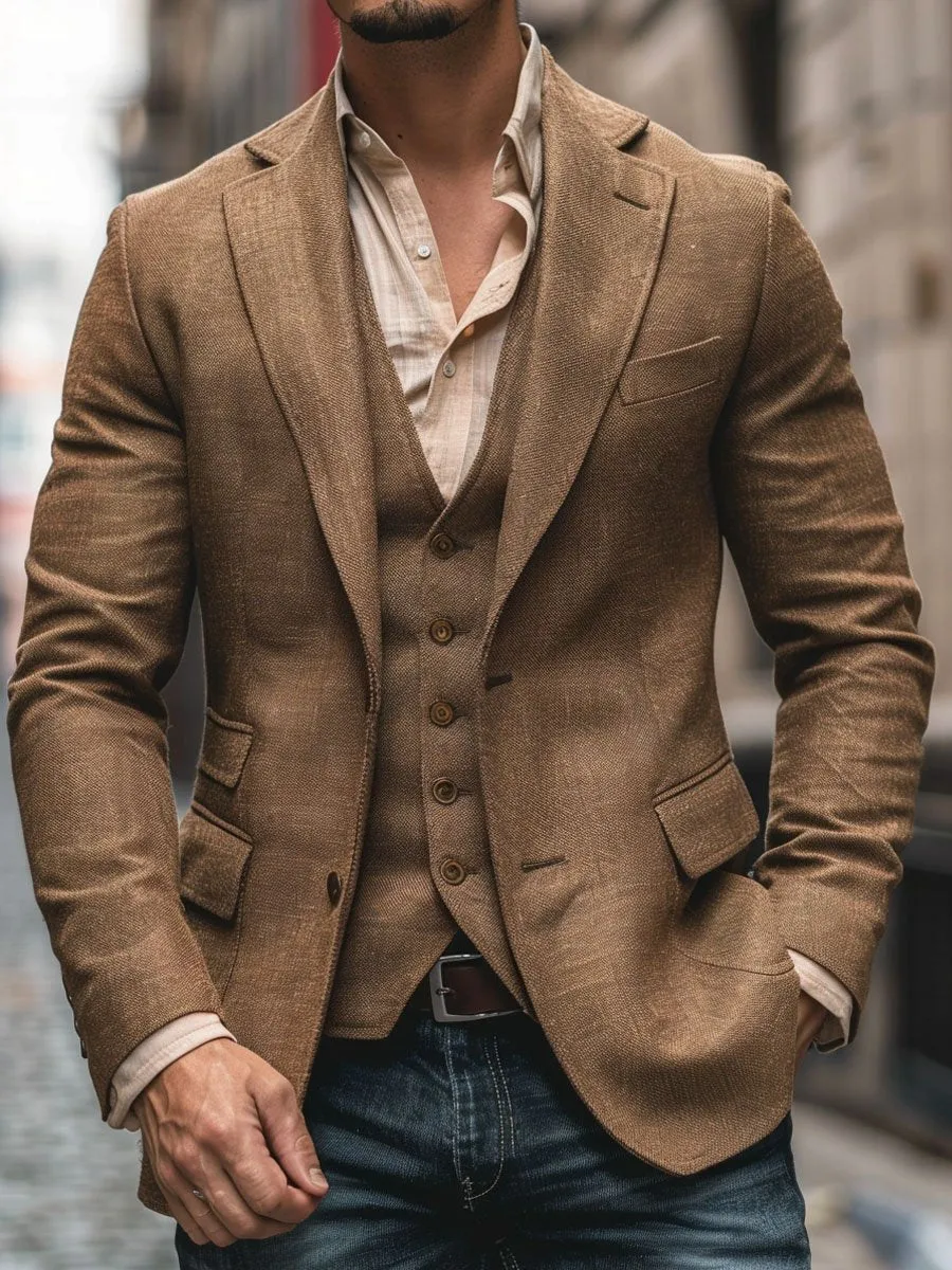 Men's Multi-Pocket Single-Breasted Lapel Casual Vintage Blazer