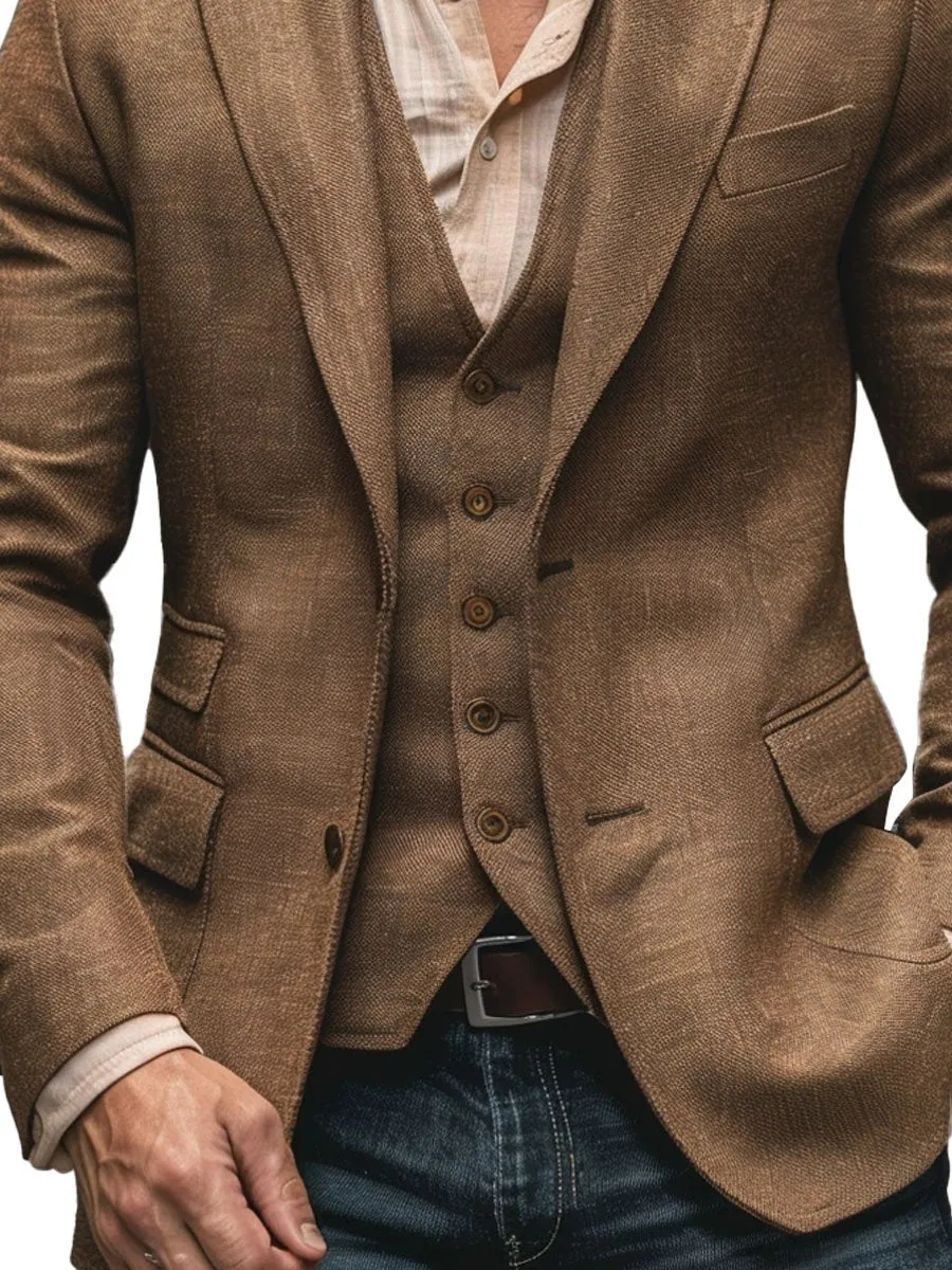 Men's Multi-Pocket Single-Breasted Lapel Casual Vintage Blazer