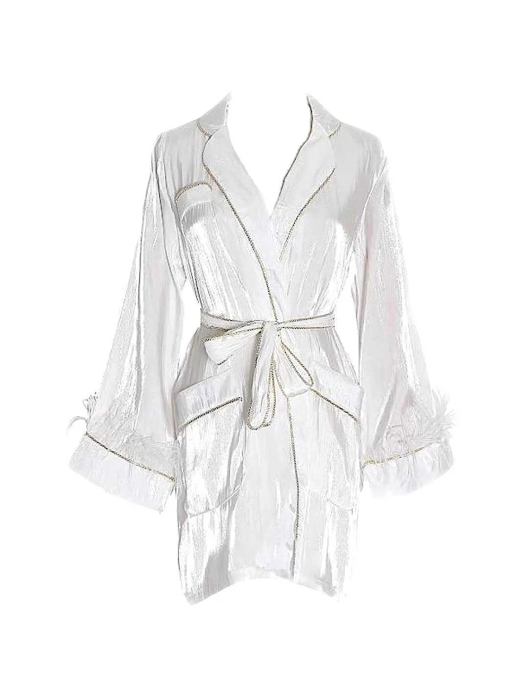 Metallic Feather Sleeve Short Robe