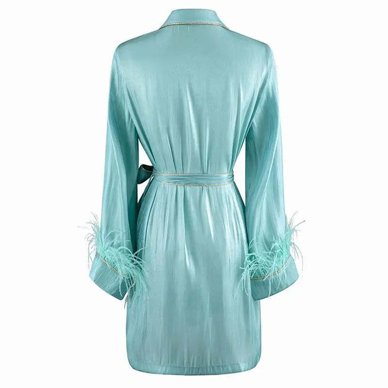 Metallic Feather Sleeve Short Robe