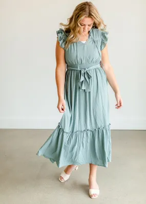 Mint Ruffle Sleeve Ruffle Maxi Dress - FINAL SALE