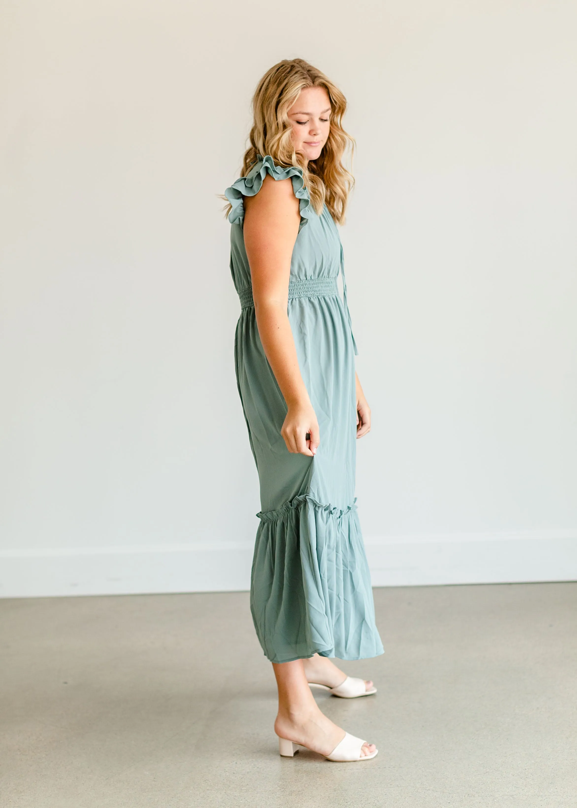 Mint Ruffle Sleeve Ruffle Maxi Dress - FINAL SALE