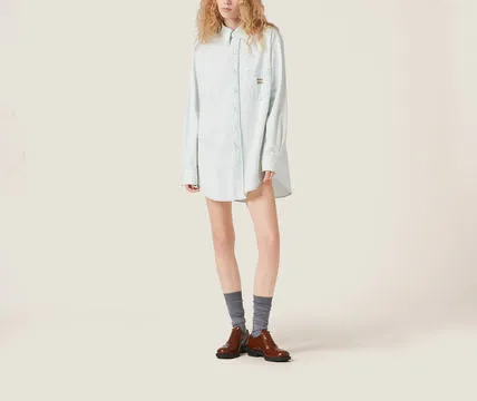 MiuMiu  |Denim Plain Cotton Short Sleeves Logo Shirts & Blouses