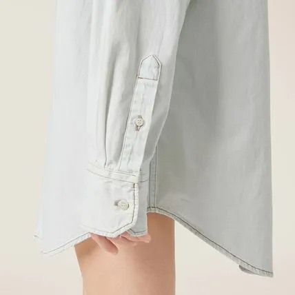 MiuMiu  |Denim Plain Cotton Short Sleeves Logo Shirts & Blouses