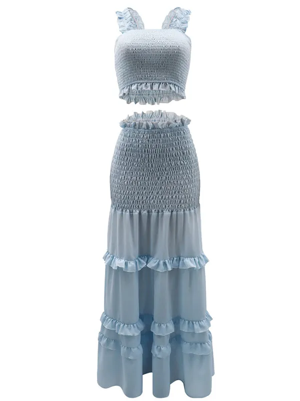 Momnfancy Blue 2-in-1 Shirred Ruffle Boy Baby Shower Party Maternity Maxi Tiered Dress