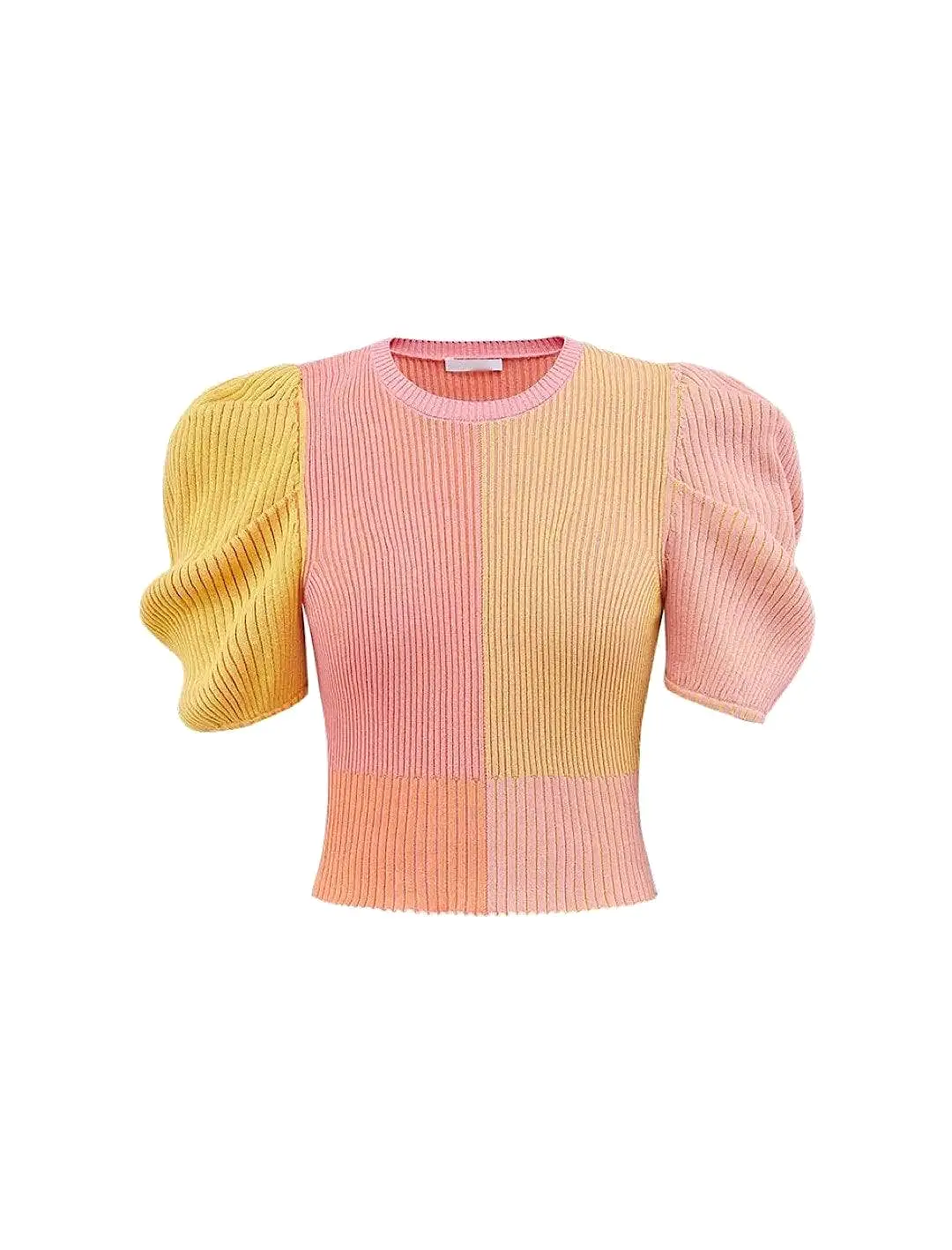 Multi Color Puff Short Sleeve Knit Top