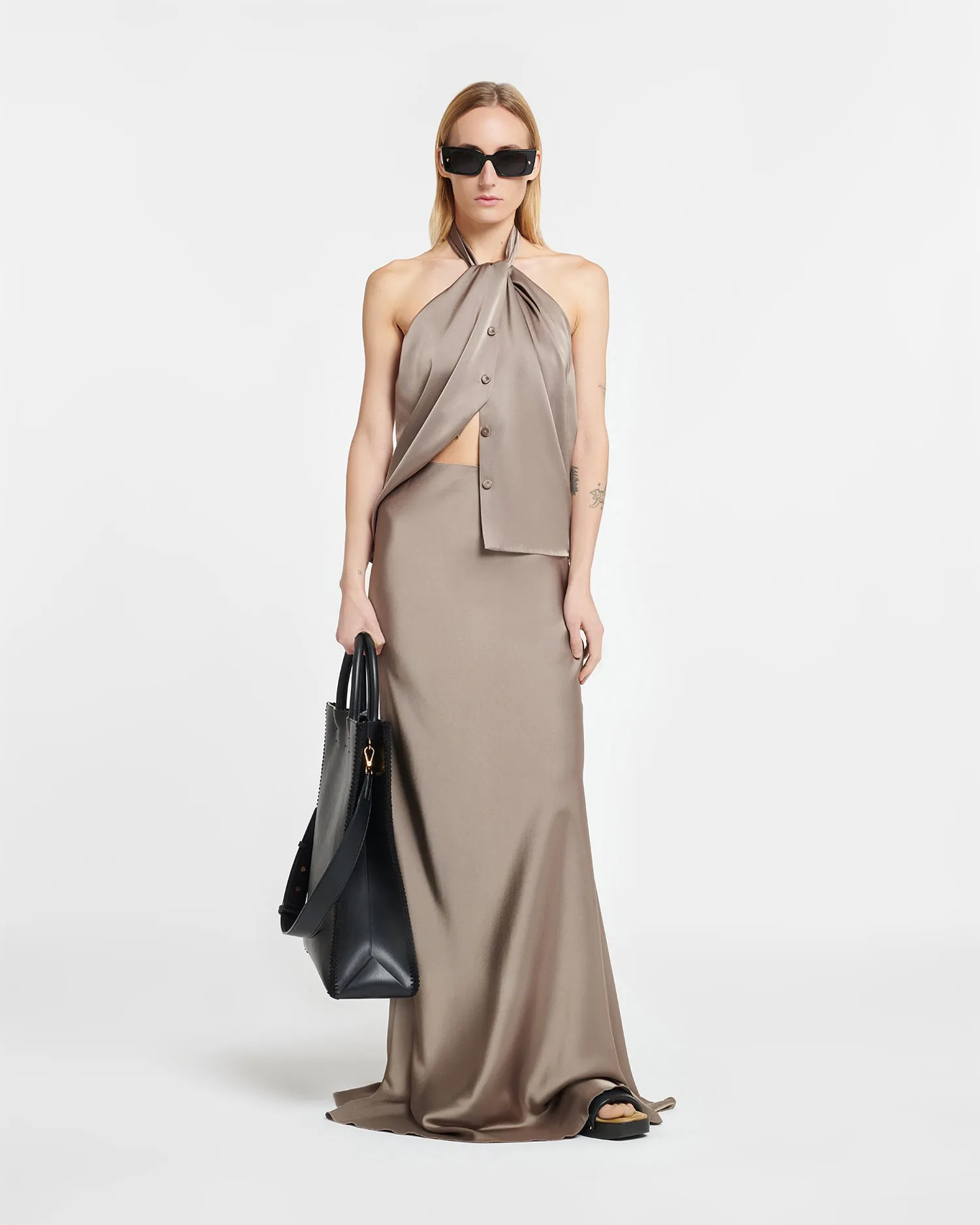 Neline - Draped Slip Satin Top - Clay