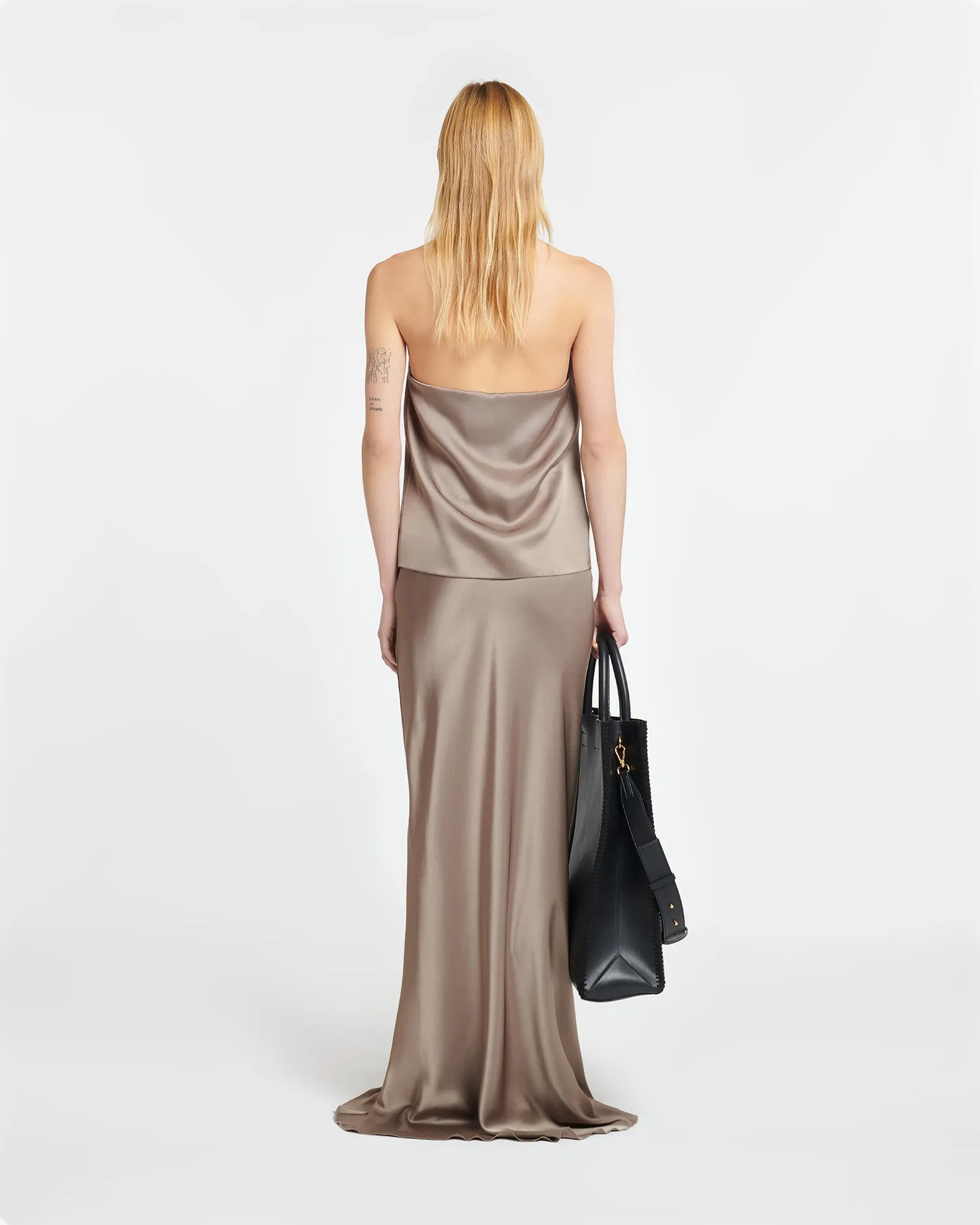 Neline - Draped Slip Satin Top - Clay