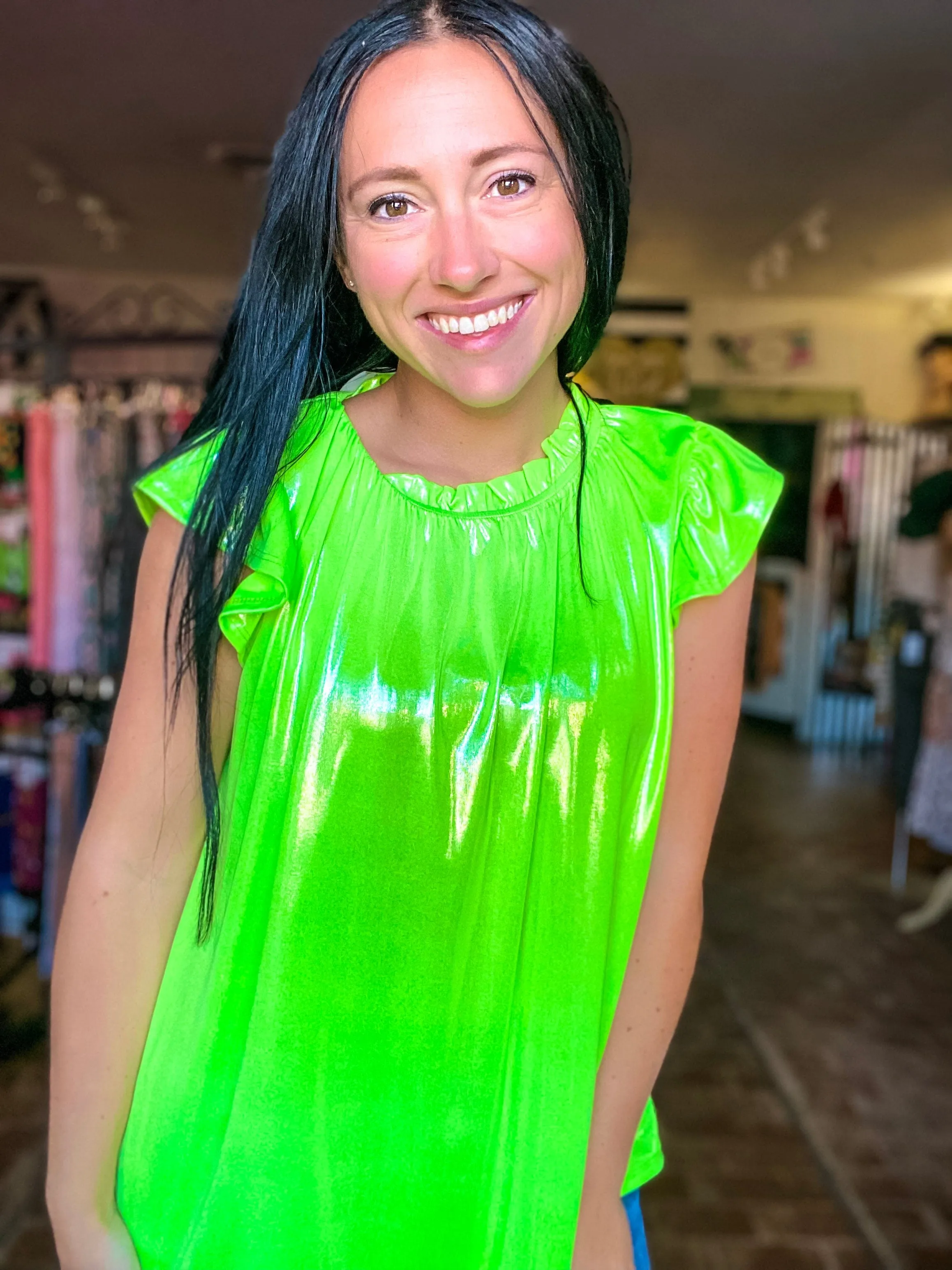 Neon Green Ruffle Sleeve Top