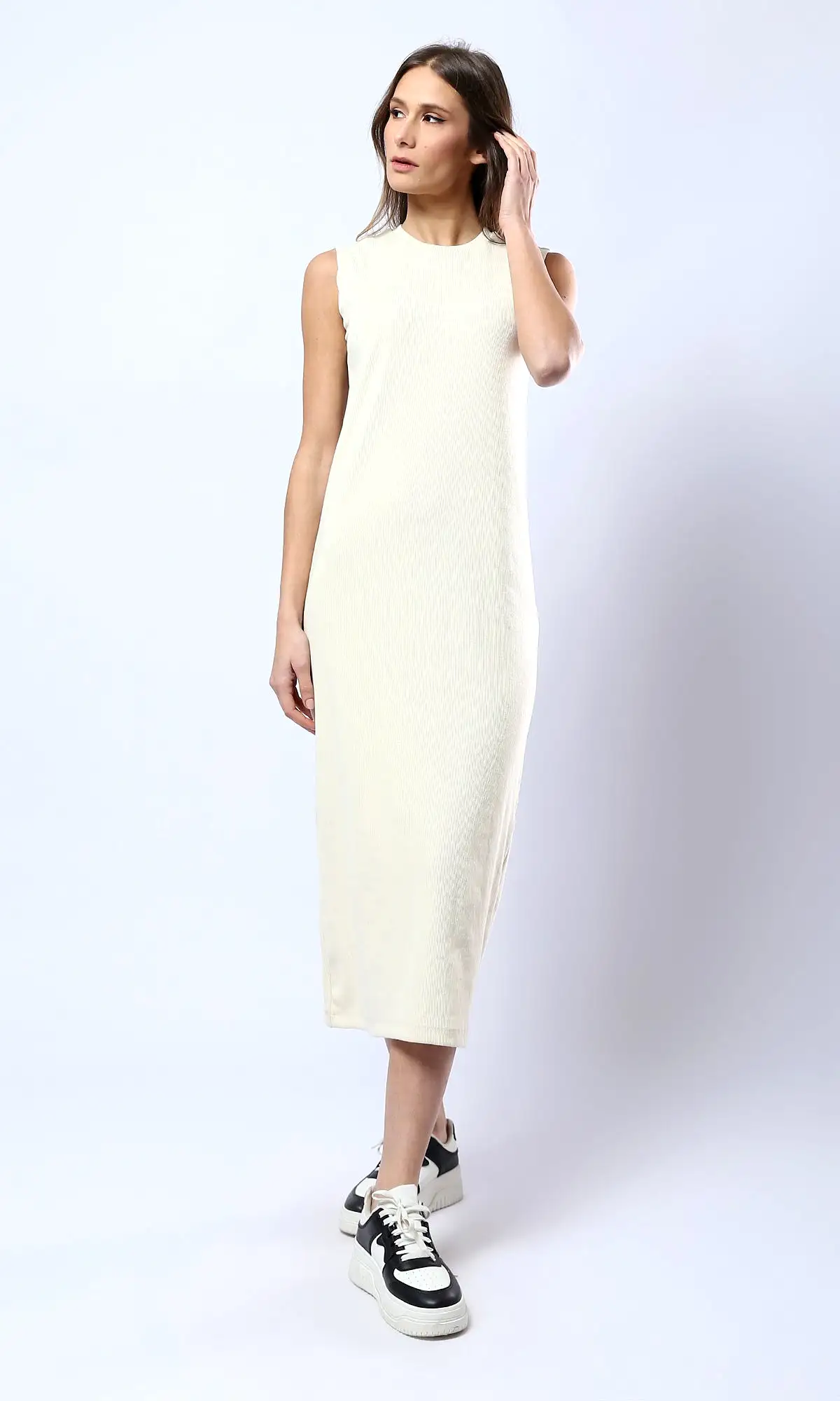 O181648 Light Beige Sleeveless Slip On Summer Bodycon Dress