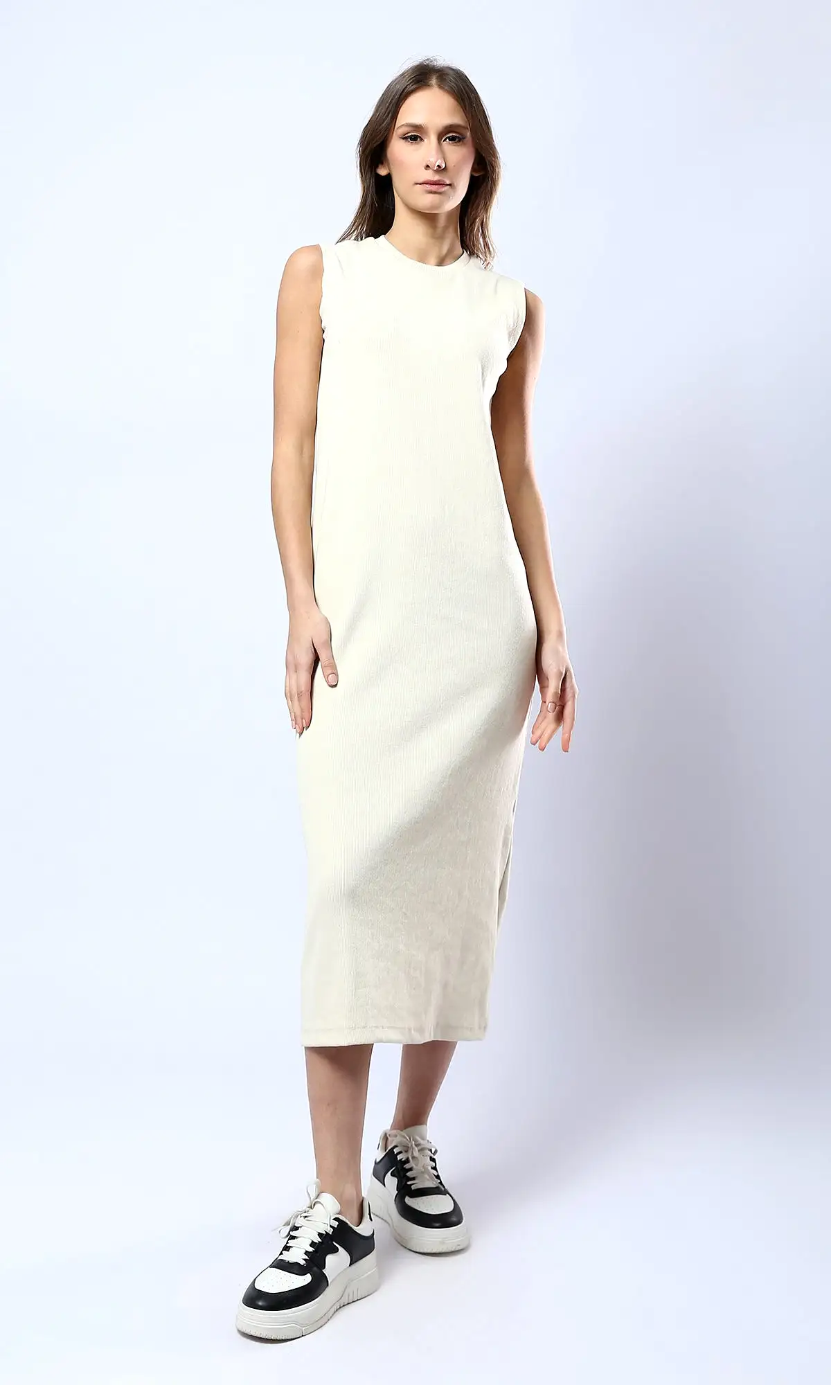 O181648 Light Beige Sleeveless Slip On Summer Bodycon Dress