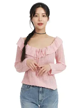 Off-Shoulder Ruffle Knit Top OF422