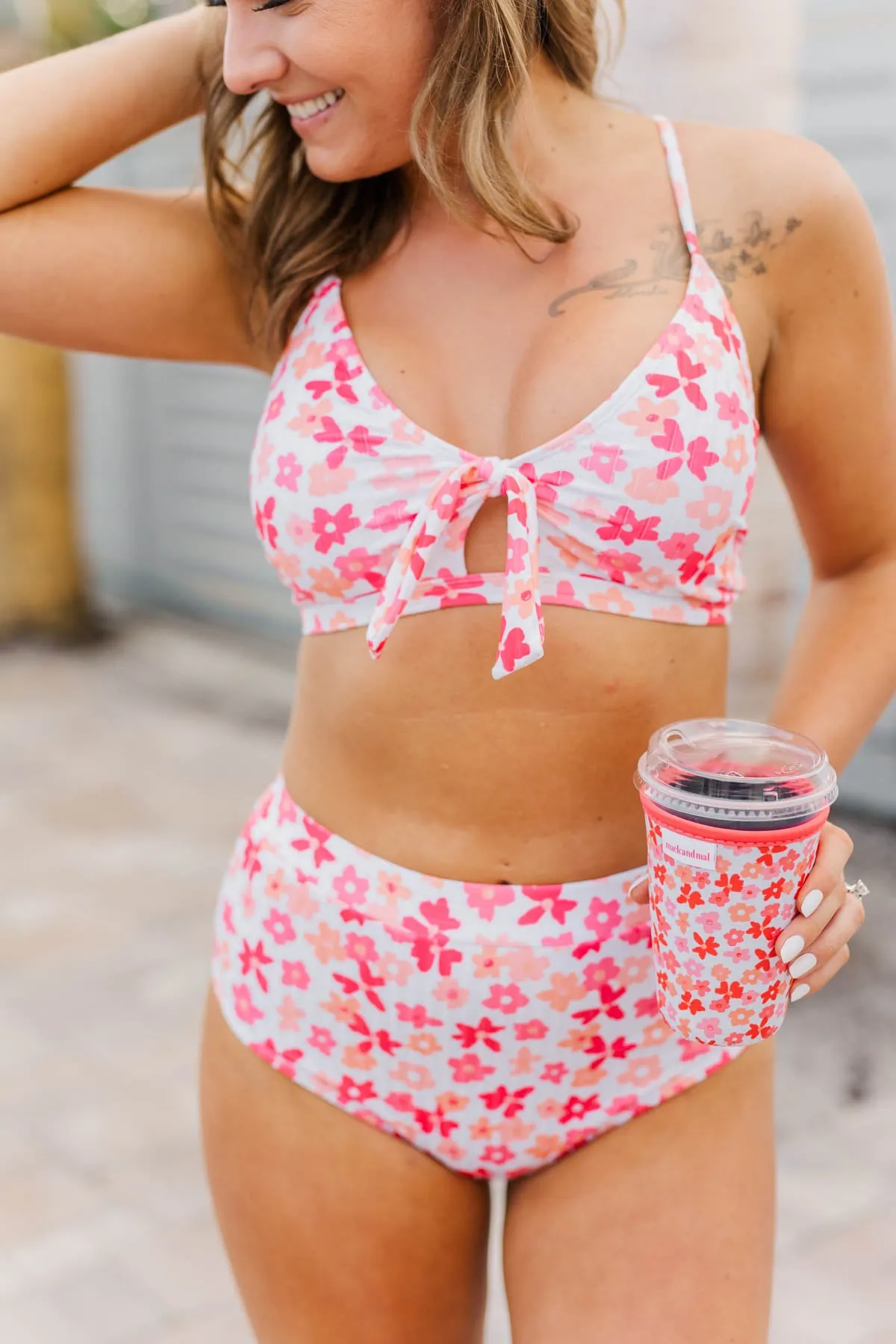 Off To The Ocean Triangle Bikini Top- Peach & Coral