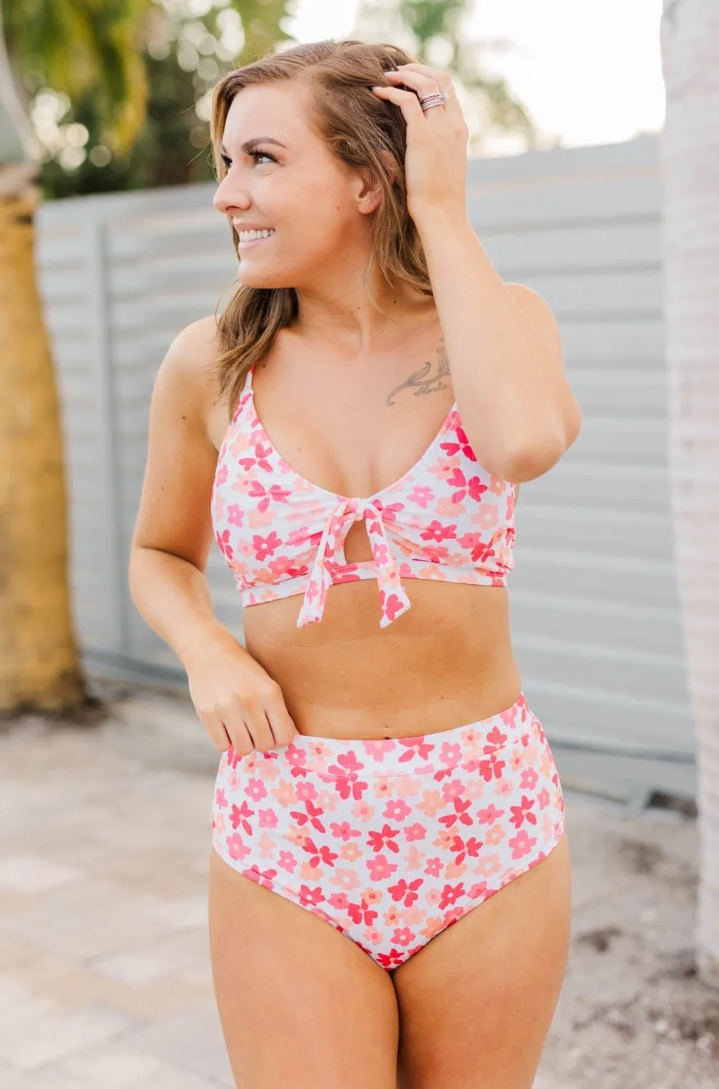 Off To The Ocean Triangle Bikini Top- Peach & Coral