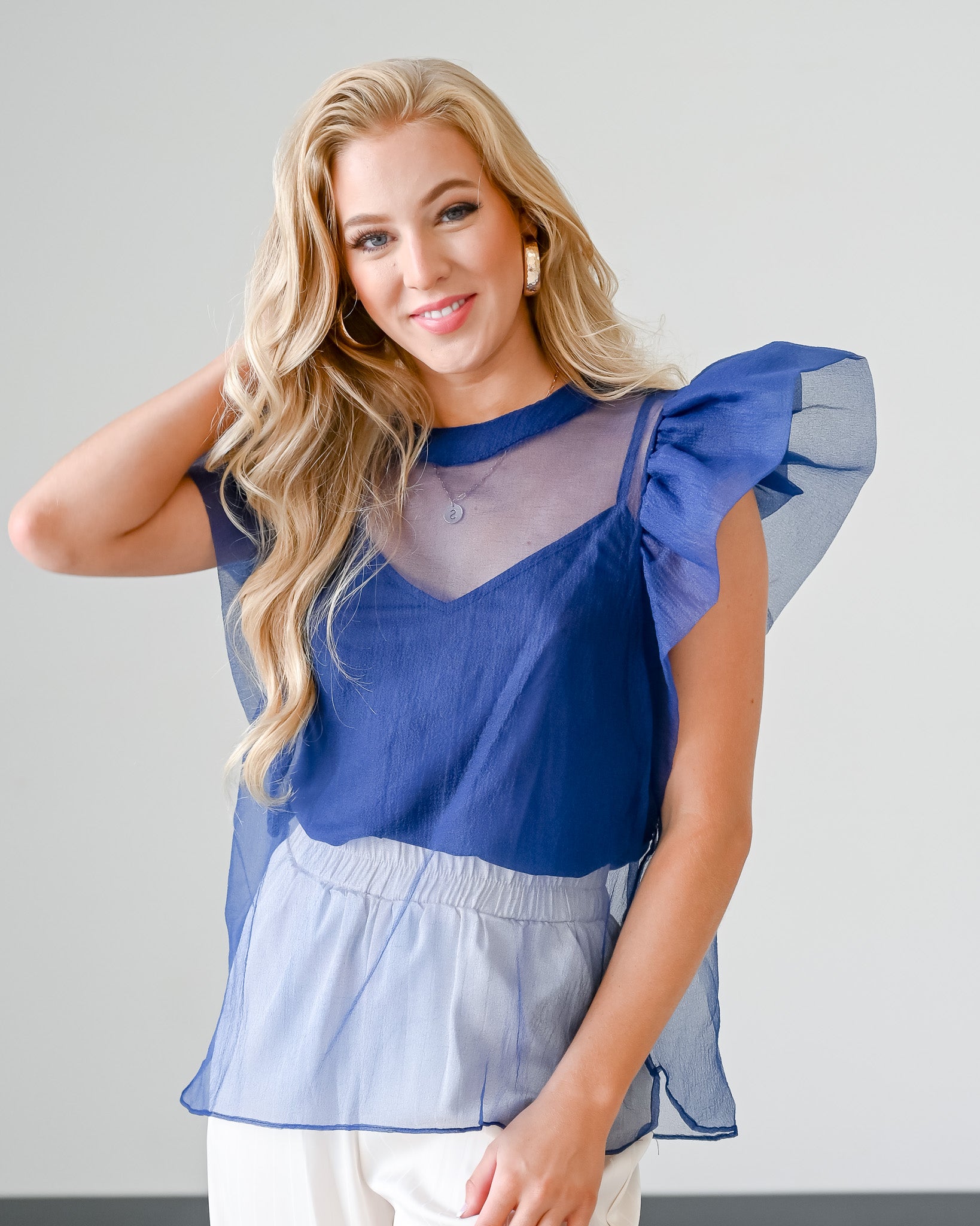 Organza Ruffle Sleeve Top