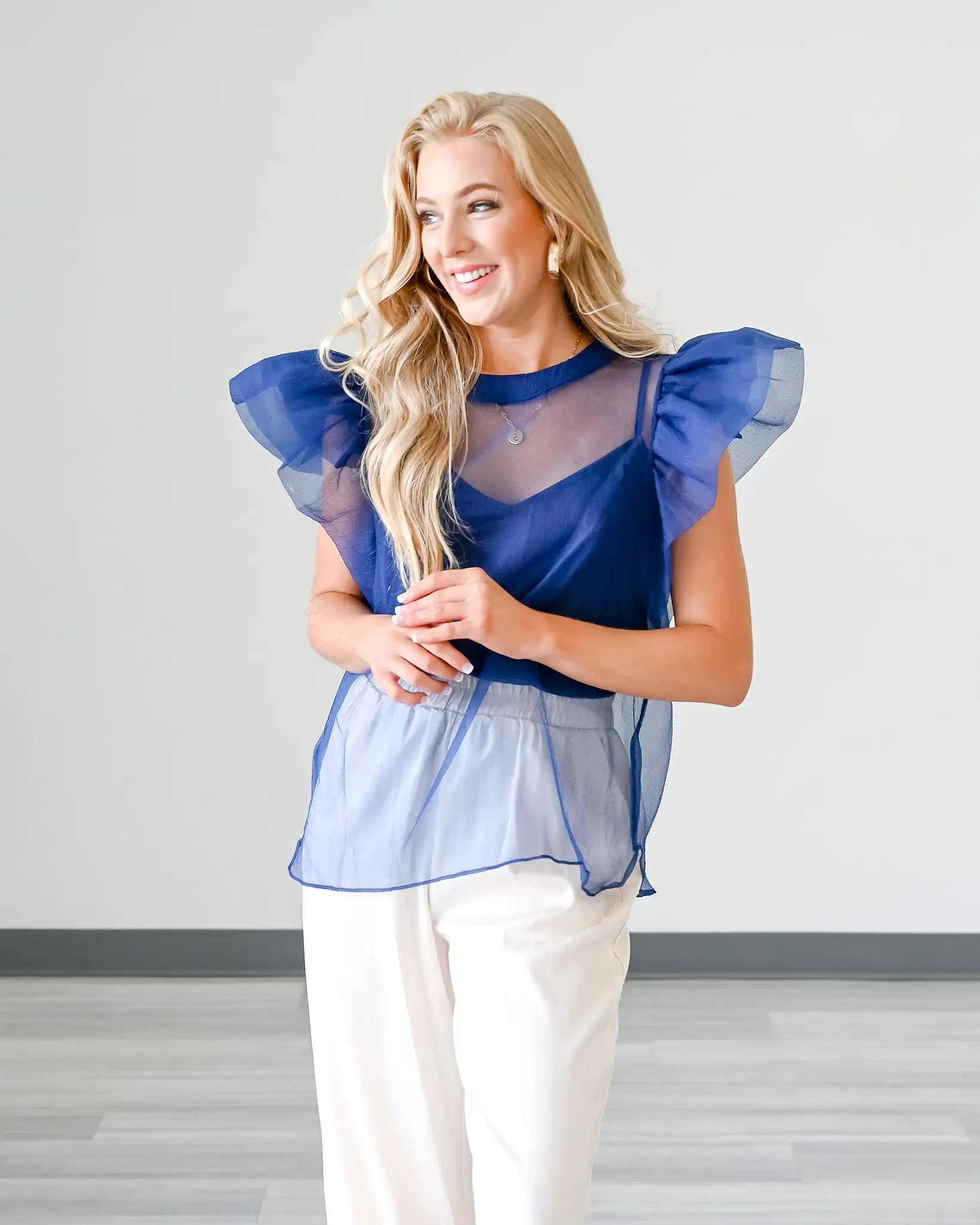 Organza Ruffle Sleeve Top