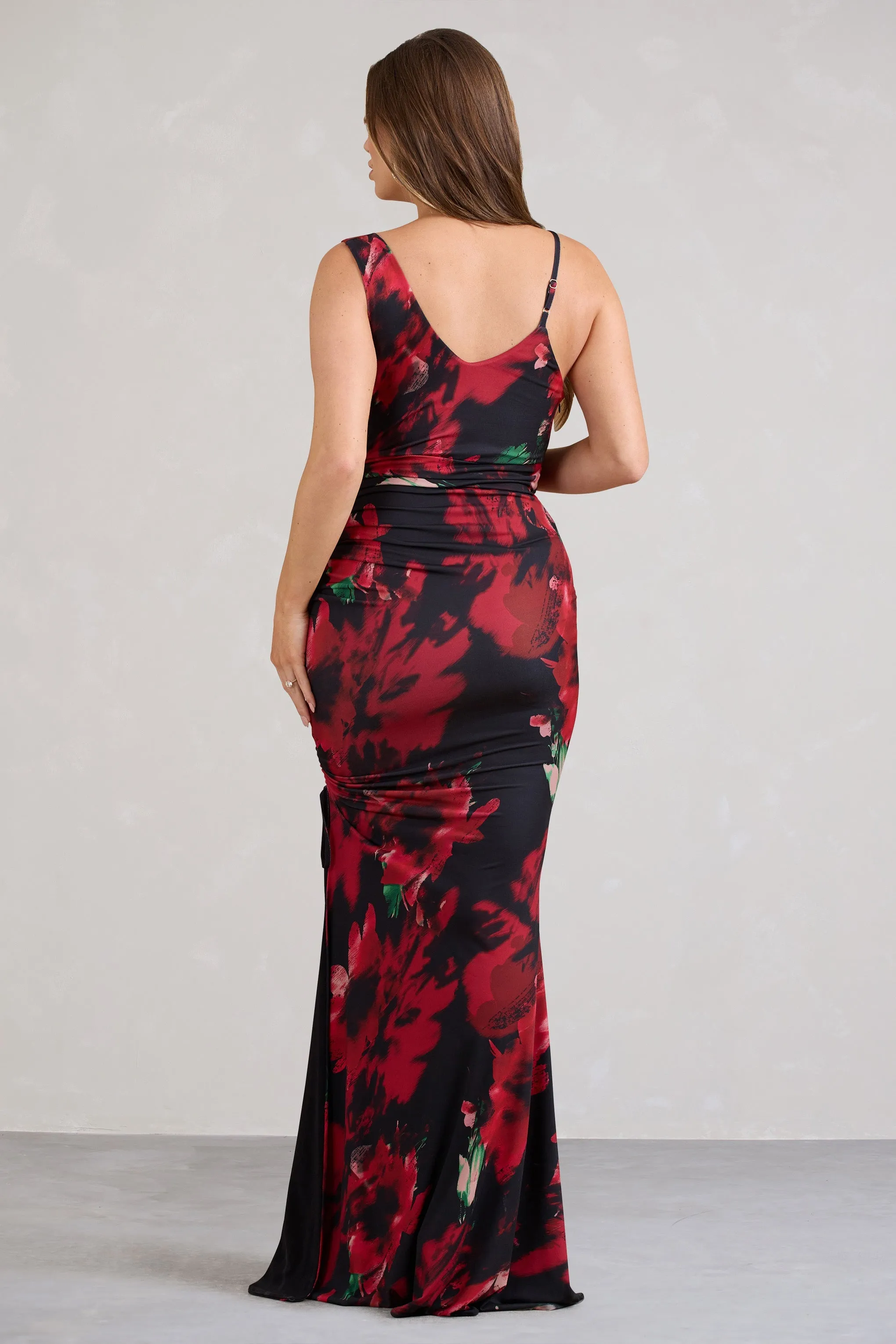 Phantasy | Red Floral Asymmetric Split Maternity Maxi Dress