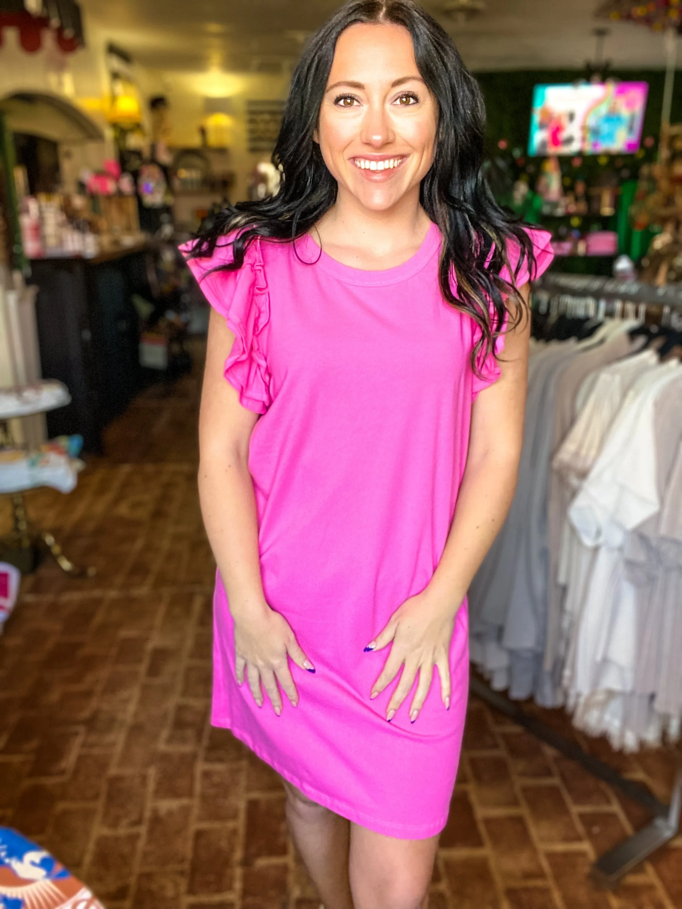 Pink Ruffle Sleeve Tee Dress