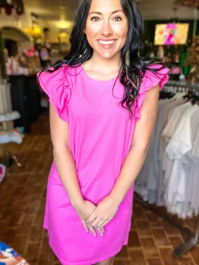 Pink Ruffle Sleeve Tee Dress