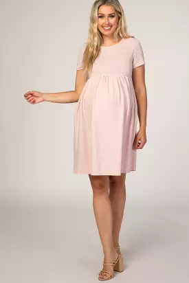 Pink Striped Maternity Babydoll Dress