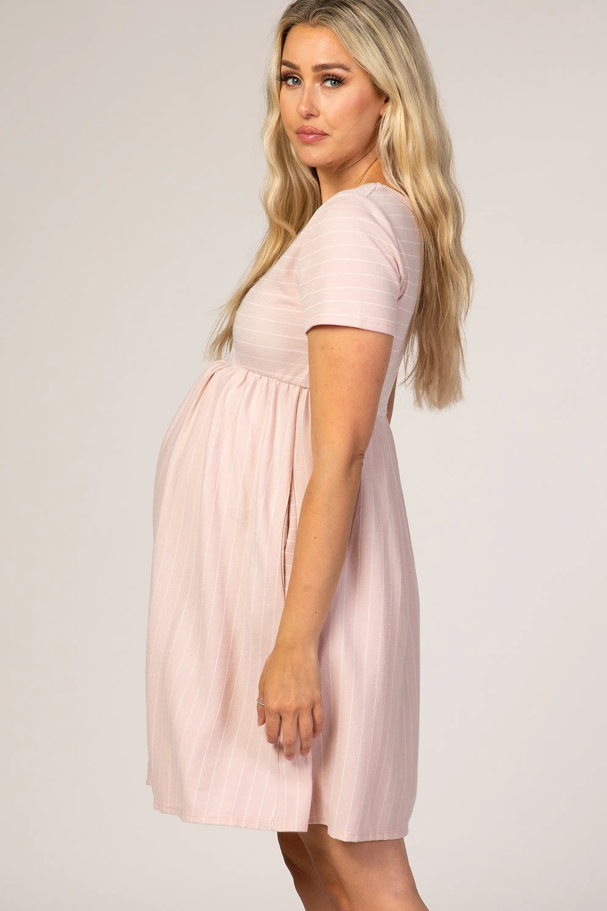 Pink Striped Maternity Babydoll Dress