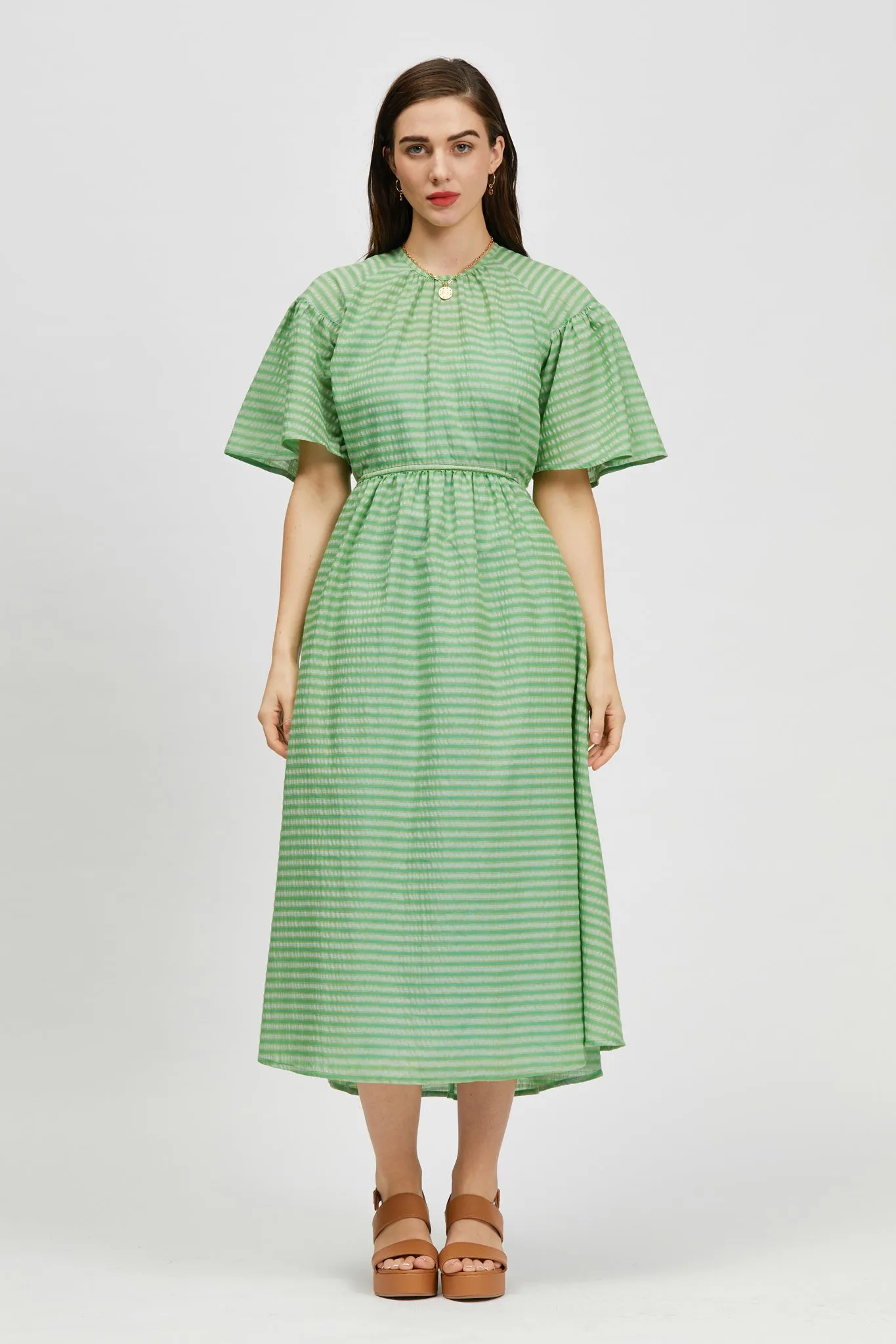 Prazer Dress Green Stripe / Light Blue