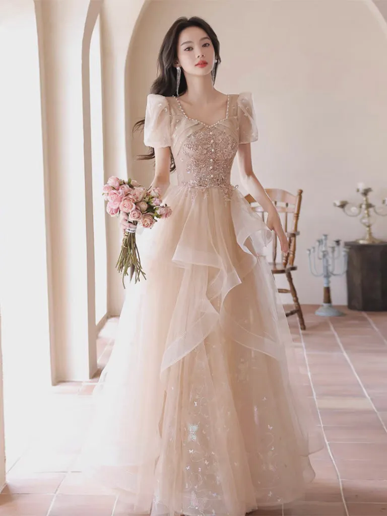 Princess Light Champagne Ruffle Skirt Prom Dress