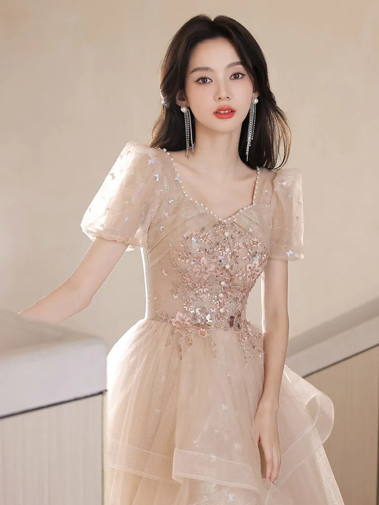 Princess Light Champagne Ruffle Skirt Prom Dress