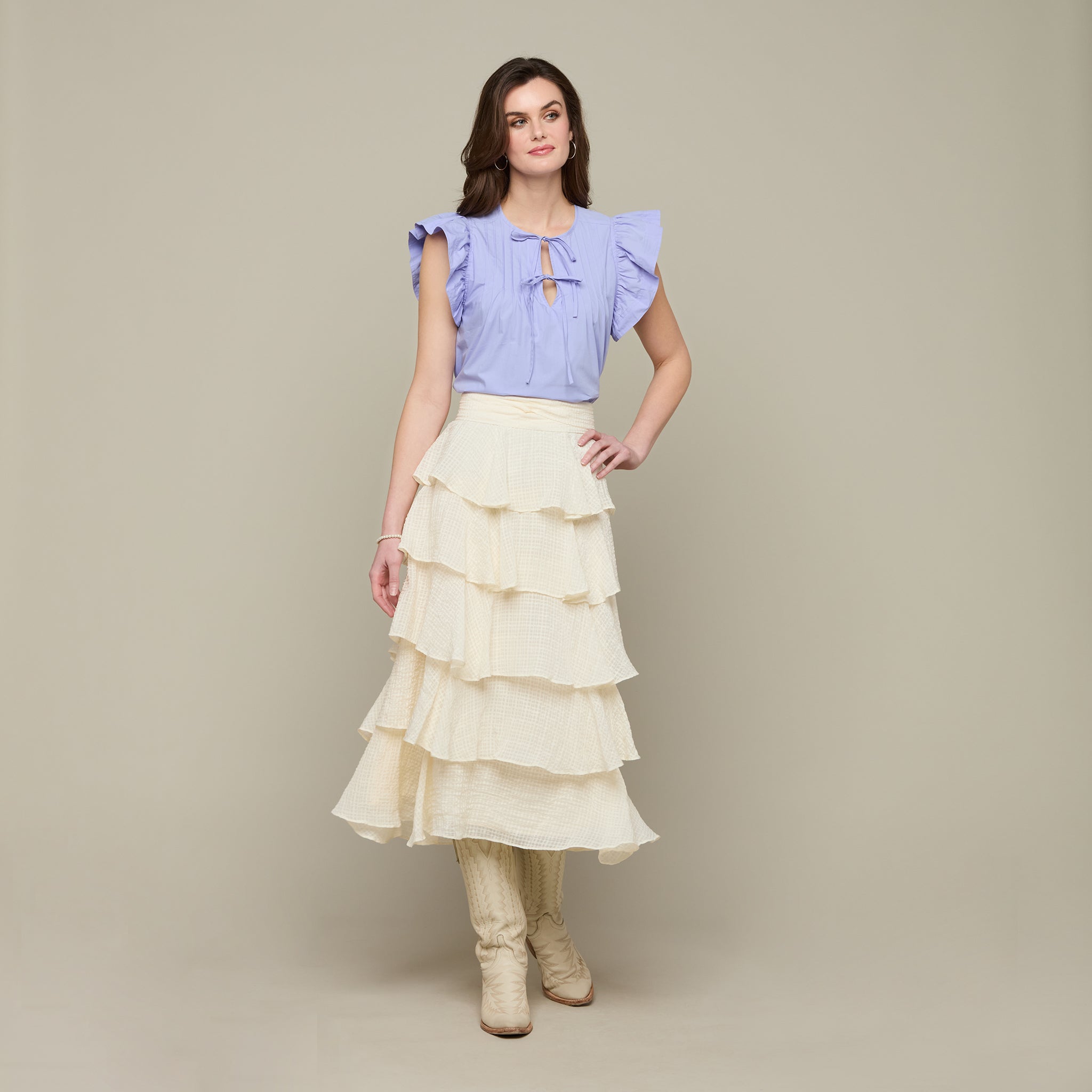 Quinn Ruffle Sleeve Top :: Periwinkle