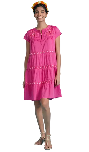 Ro's Garden Isabel Short Dress, Pink Solid