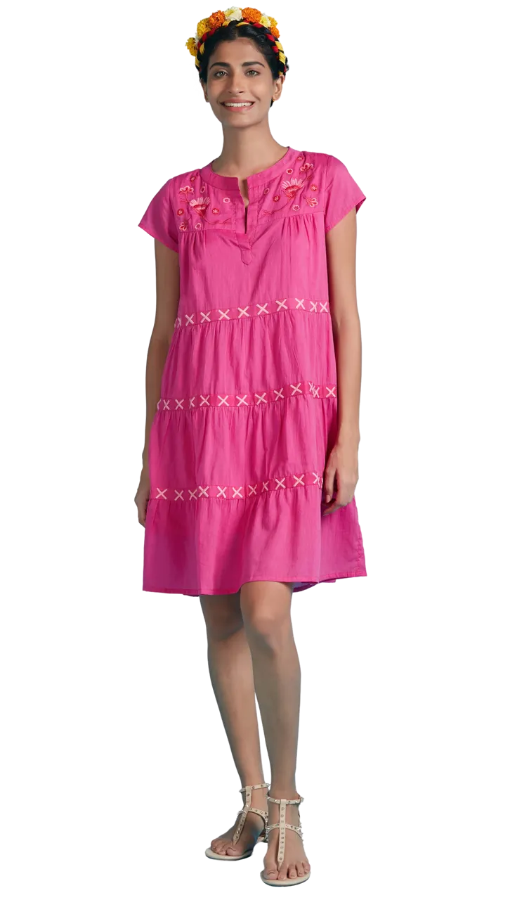 Ro's Garden Isabel Short Dress, Pink Solid