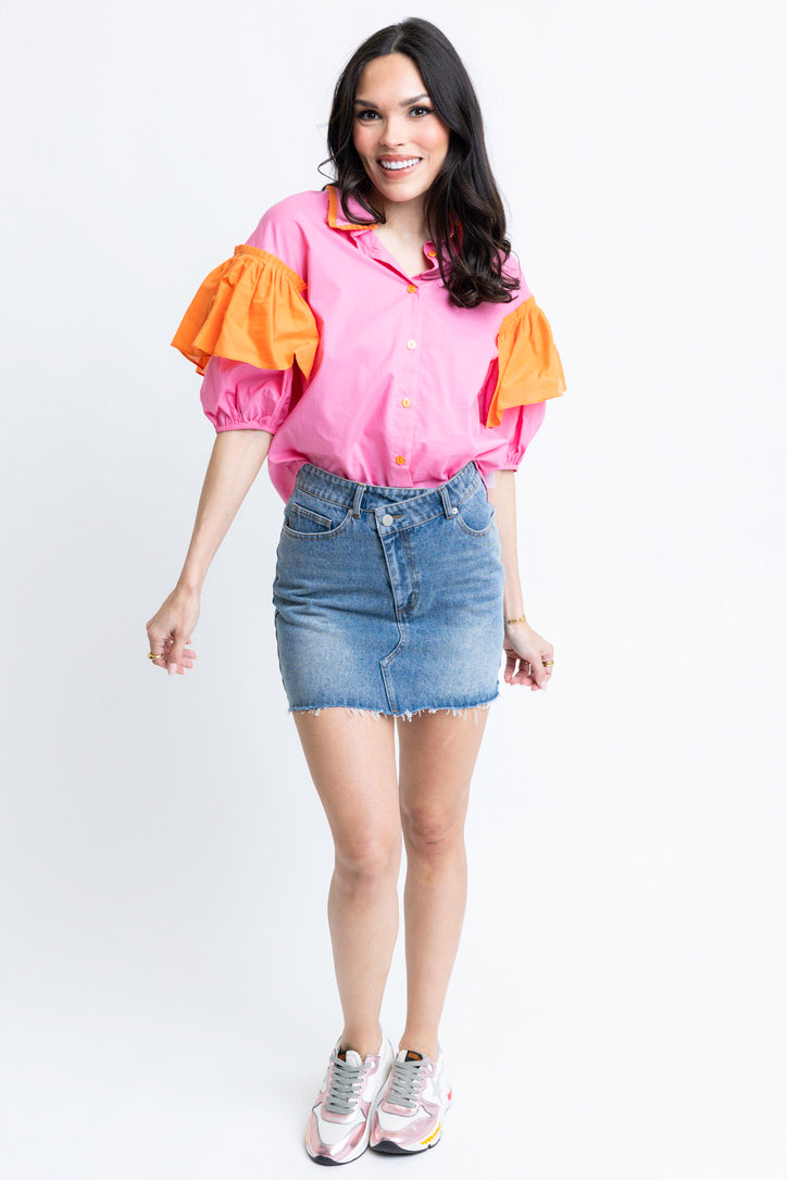 Ruffle Colorblock Sleeve Top