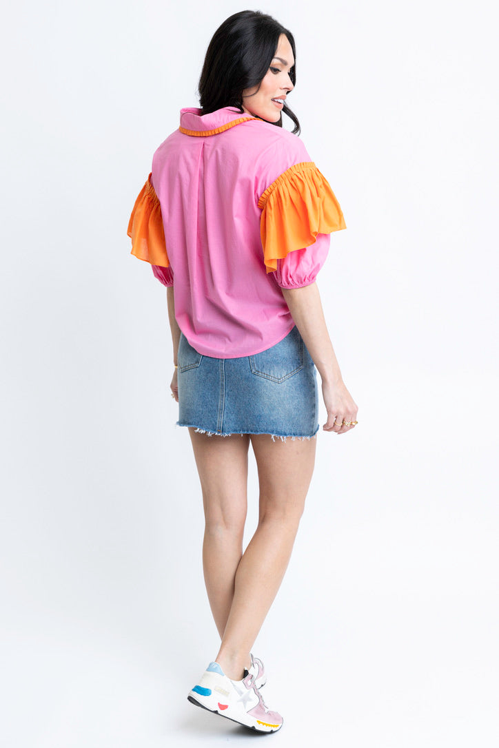 Ruffle Colorblock Sleeve Top