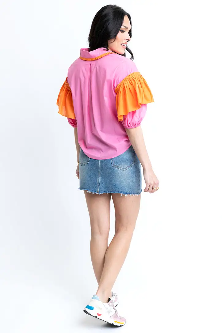 Ruffle Colorblock Sleeve Top