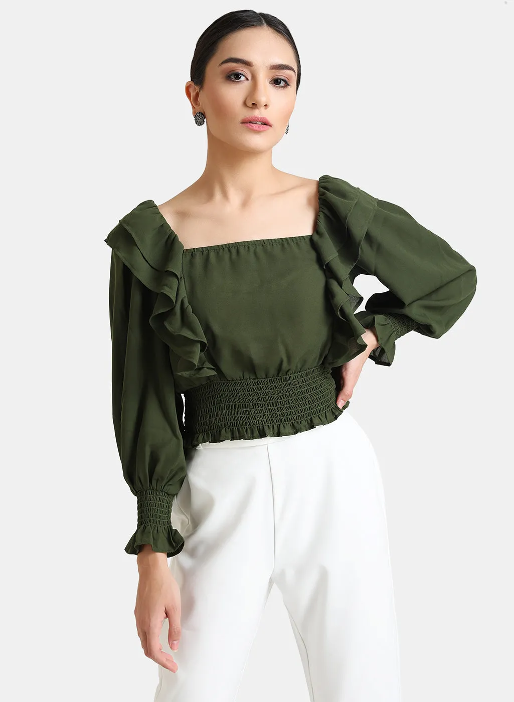 Ruffle Detail Puff Sleeve Top