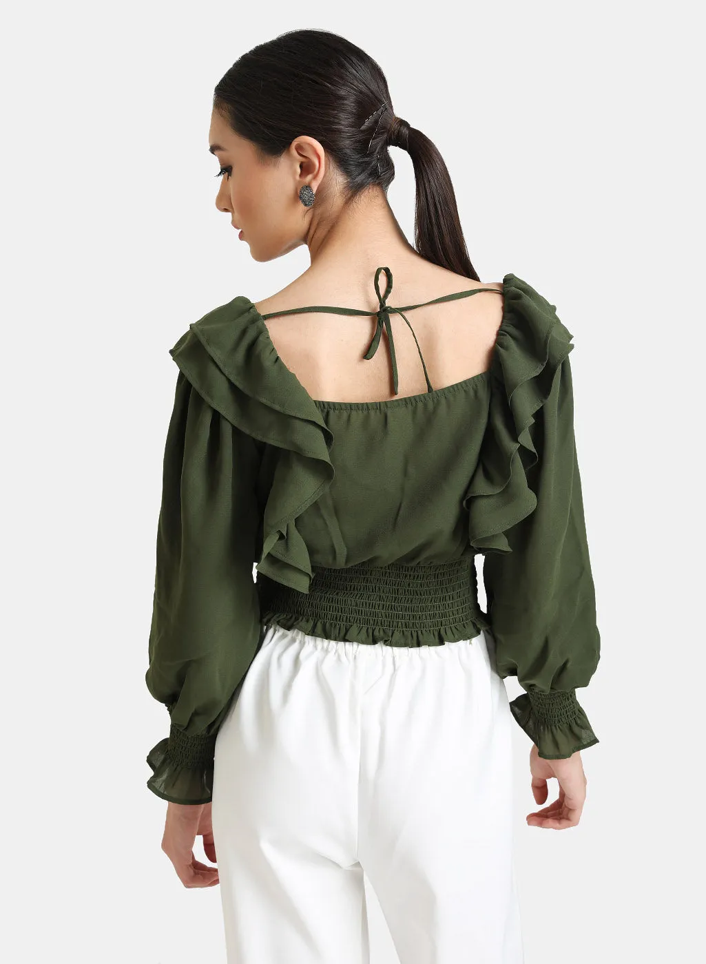 Ruffle Detail Puff Sleeve Top