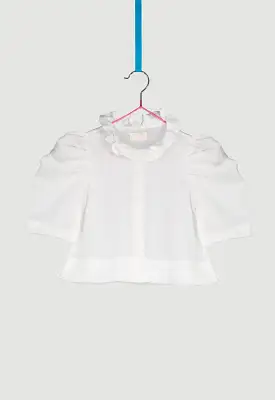 Ruffle Neckline Puff Sleeve Shirt