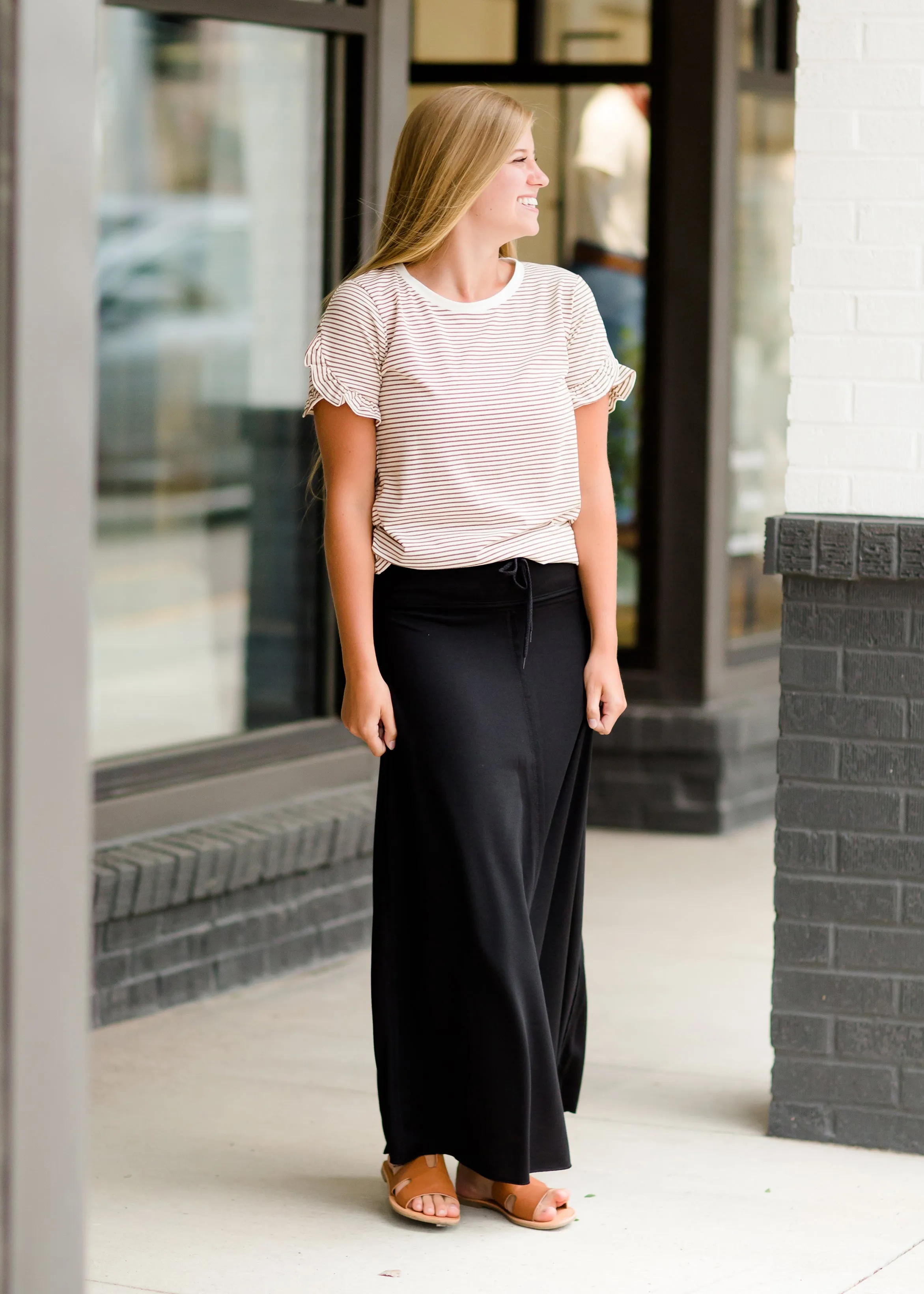 Ruffle Sleeve Striped Top