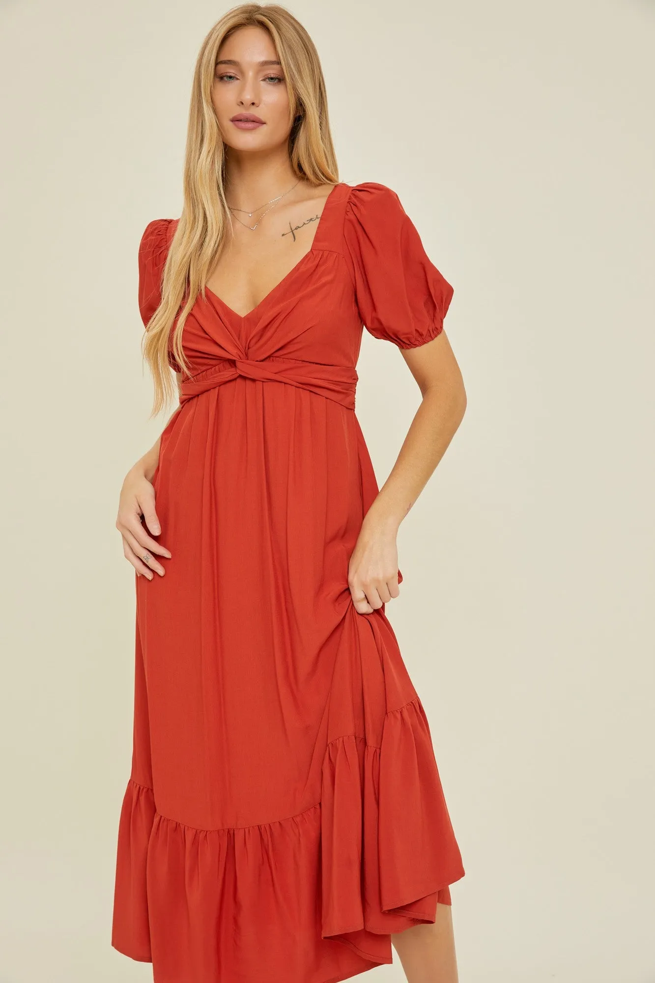 Rust Open Back Maternity Midi Dress