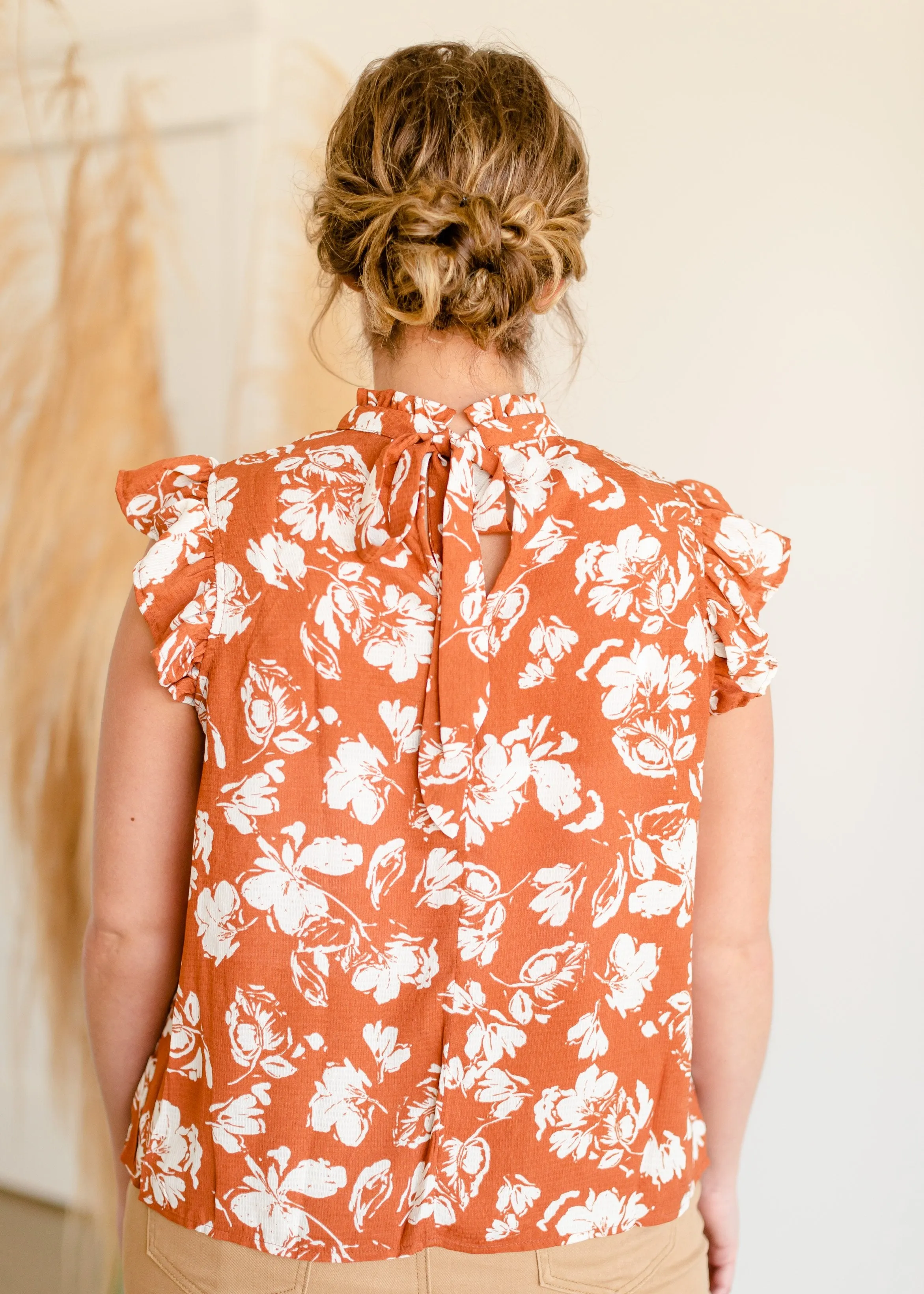 Rust Ruffle Sleeve Floral Top - FINAL SALE